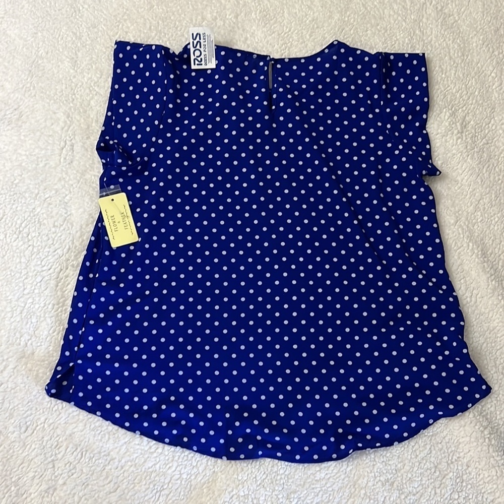 Flower & Feather Women’s Plus Size 2XL Blue Polka Dot Blouse Flutter Sleeve Top - Picture 4 of 4